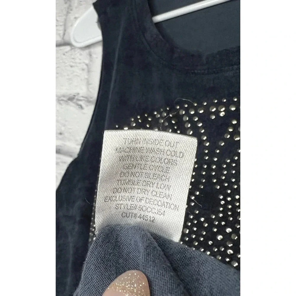 Dolled Up by FANG Womens Sleeveless Studded Skull Tank (M) NAVY - Picture 6 of 8